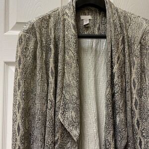 Vintage Chico's Gold Jacquard Open Fly Away Cardigan Sz 3 XL Textured Drape